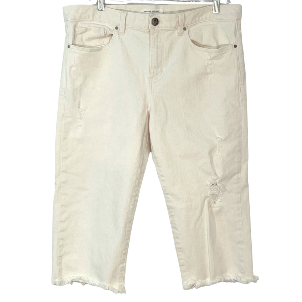 Banana Republic Sz 31 (10) Boyfriend Cropped Jeans 37x18.5 Raw Hem Natural White